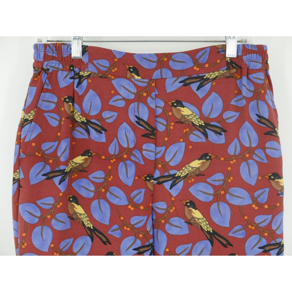 Anthropologie Pants Multicolor Bird Print Pull-On Tapered Crepe Women's Small